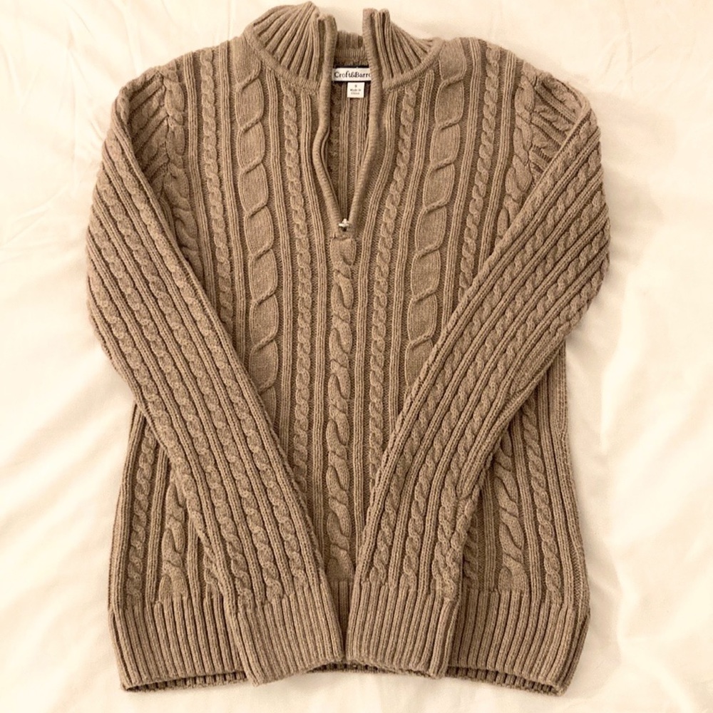 Croft & Barrow Cable Knit Tan Sweater 100% Cotton